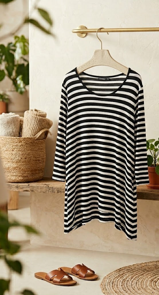 David Jones Monochrome Striped 3/4 Sleeve Top