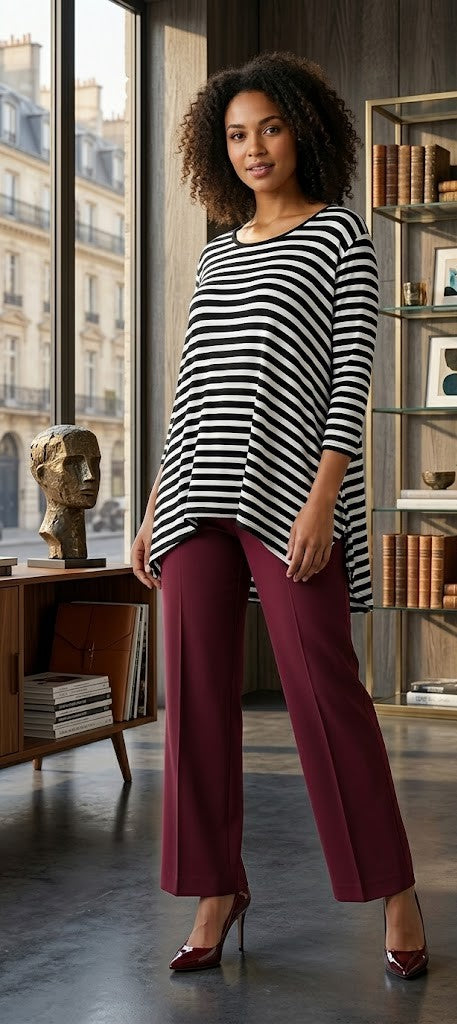 David Jones Monochrome Striped 3/4 Sleeve Top
