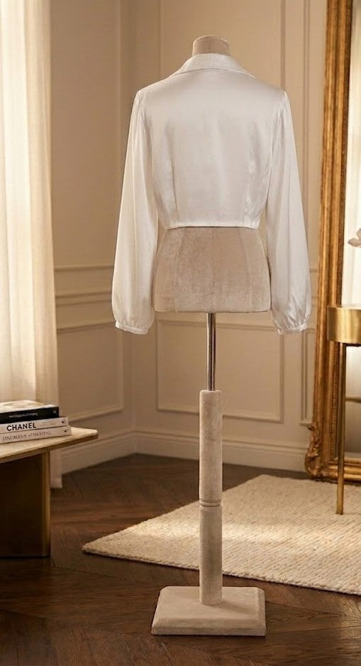 Elegant White Satin-Feel Tie-Front Blouse