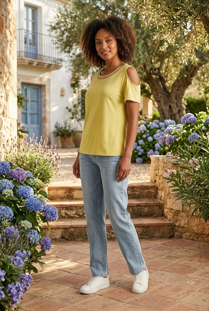 Miladys Yellow Cold-Shoulder Detail Blouse