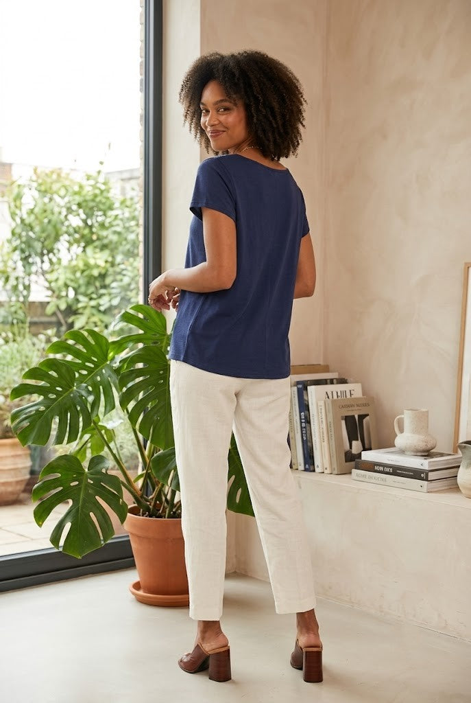 Elegant Embroidered Navy Blouse