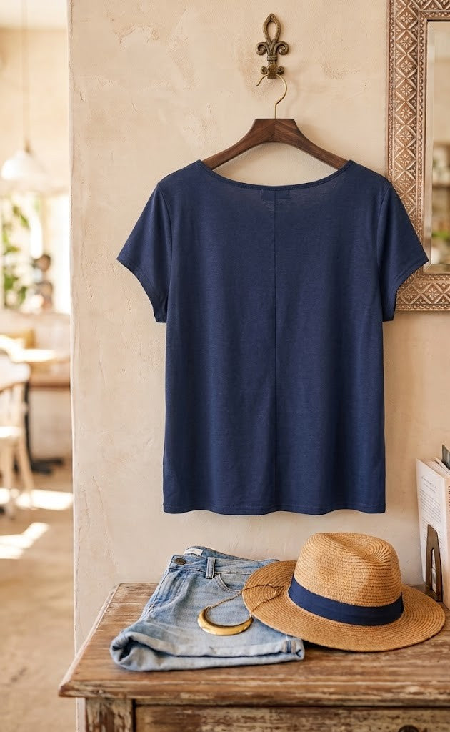 Elegant Embroidered Navy Blouse