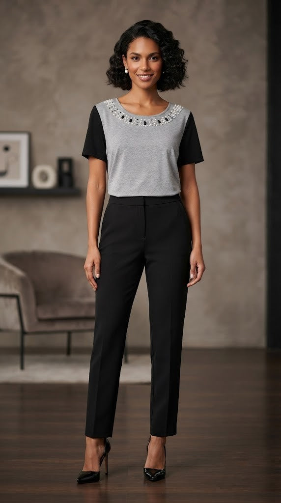 Donatella Embellished Contrast-Sleeve Blouse