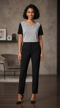 Donatella Embellished Contrast-Sleeve Blouse