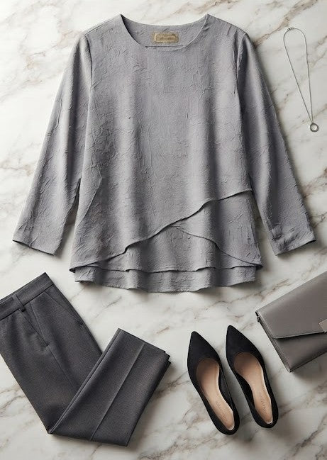 Cachet Elegant Textured Layered Blouse