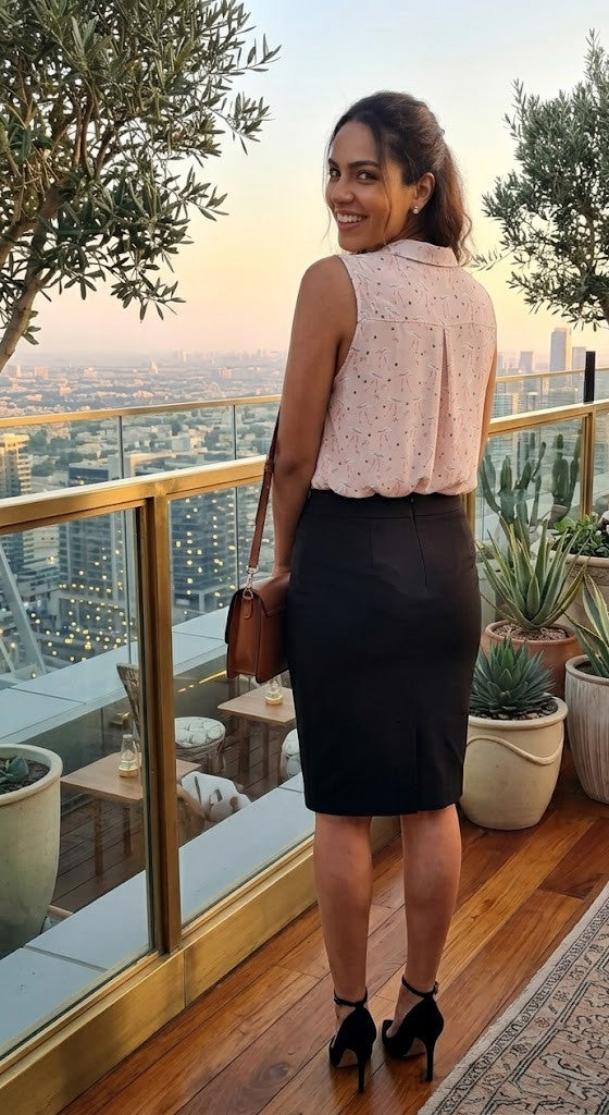 Chic Flamingo Print Sleeveless Button-Down Blouse