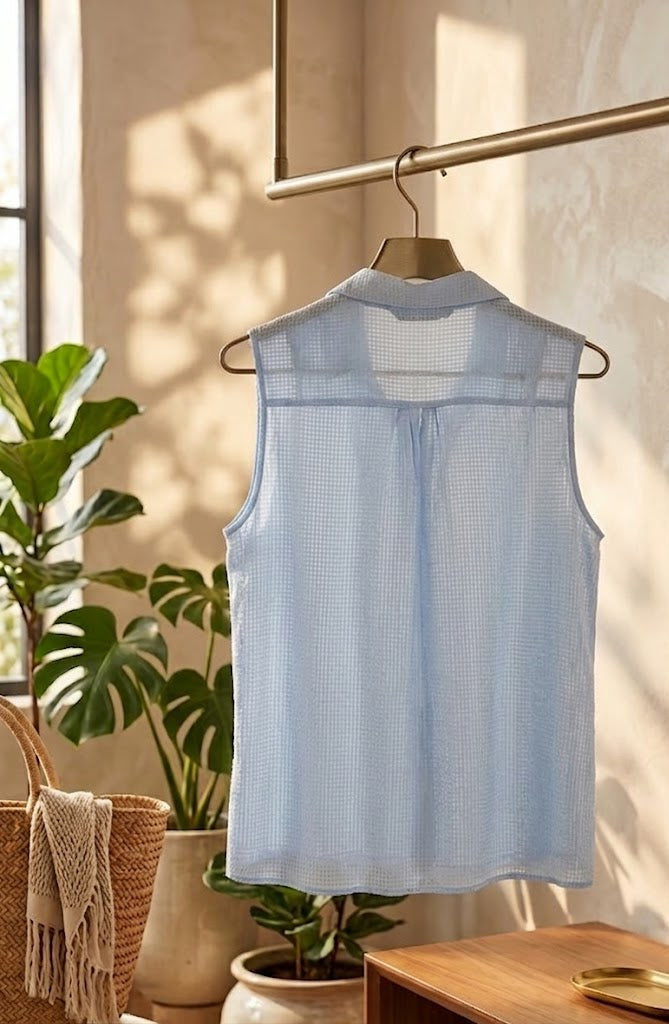 Miladys Sleeveless Textured Button-Down Blouse