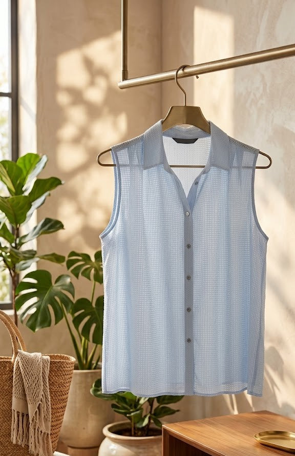 Miladys Sleeveless Textured Button-Down Blouse