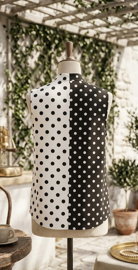 Elegant Two-Tone Polka Dot Blouse