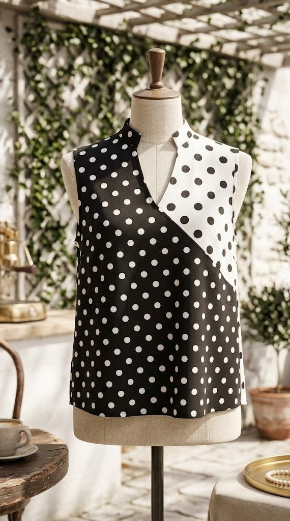 Elegant Two-Tone Polka Dot Blouse