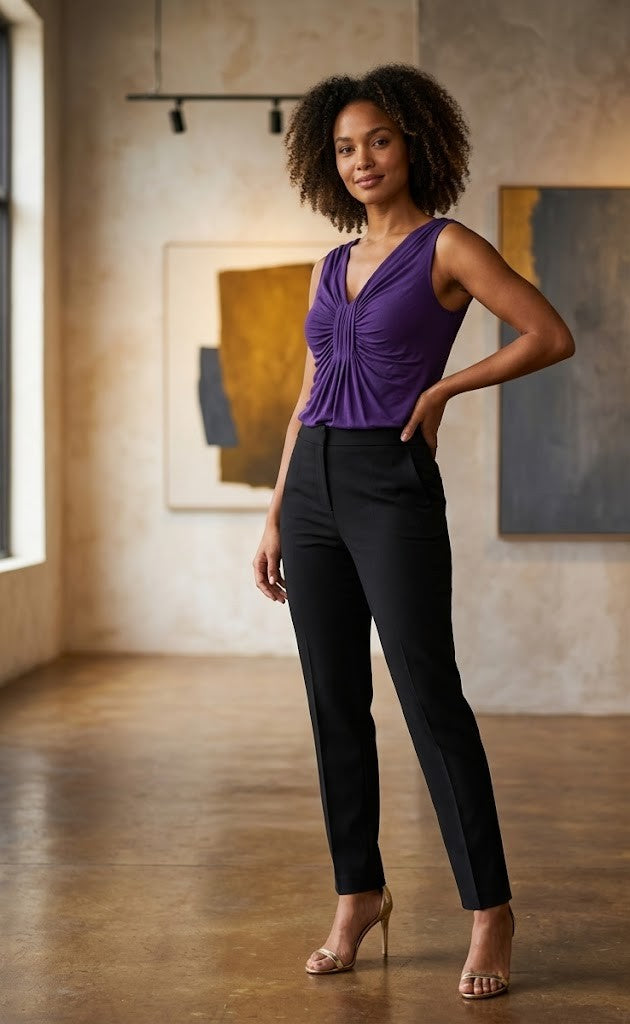 Stylish Purple V-Neck Blouse by Thimbeleney