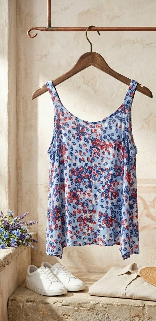 Miladys Blue Floral Sleeveless Blouse