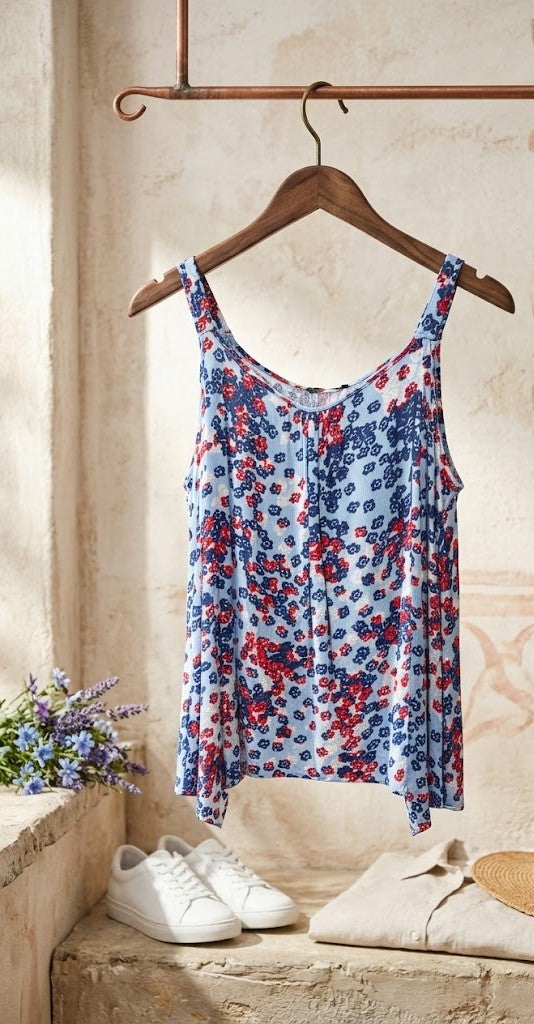 Miladys Blue Floral Sleeveless Blouse