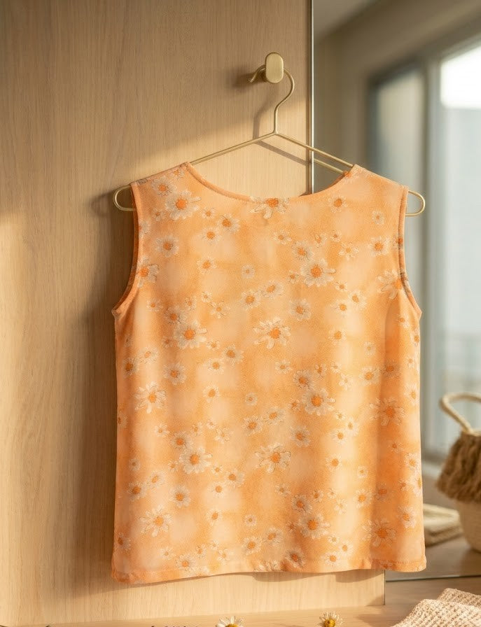 Charming Peach Floral Sleeveless Blouse