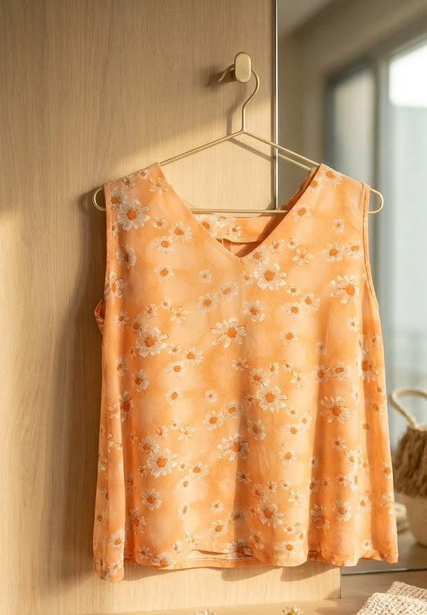 Charming Peach Floral Sleeveless Blouse