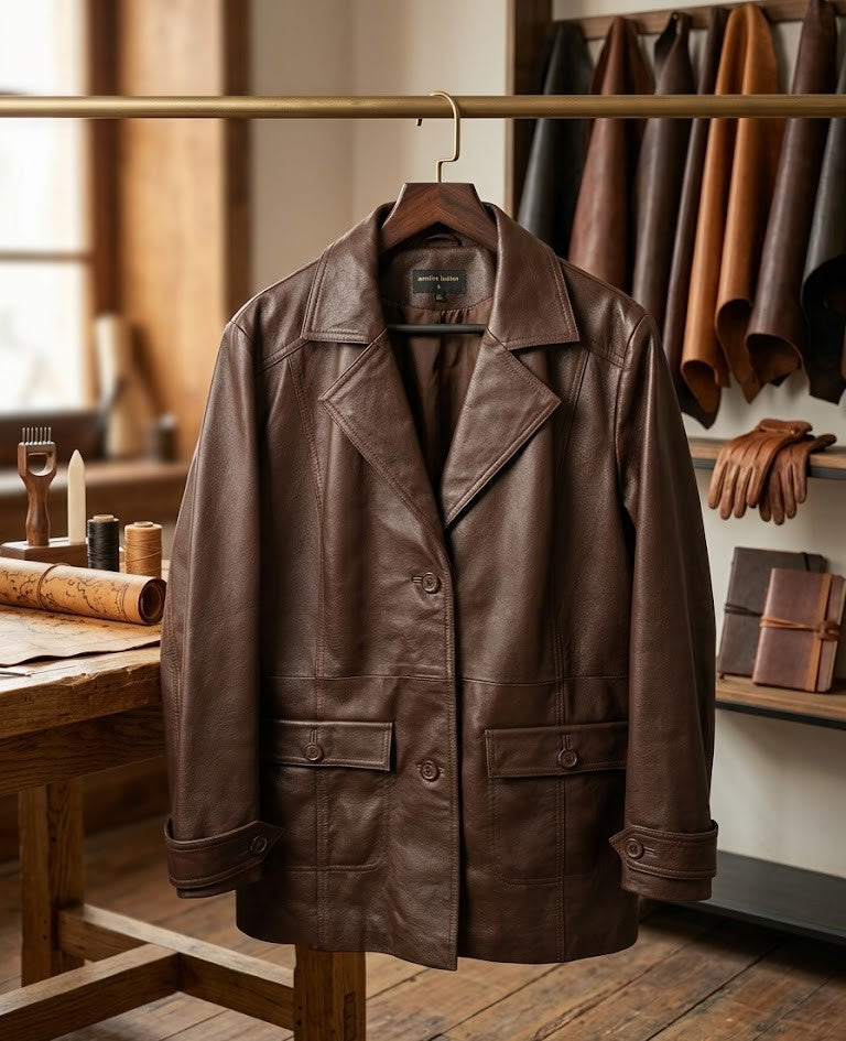 Woolworths Genuine Leather Jacket - Brown - Size 18 (111cm Bust) - Excellent Condition