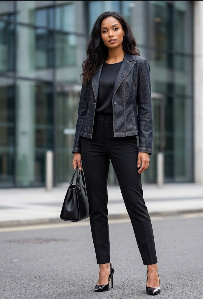 Pourquoi French-Made Denim Blazer - Stylish Cotton-Blend Jacket - Size S/M