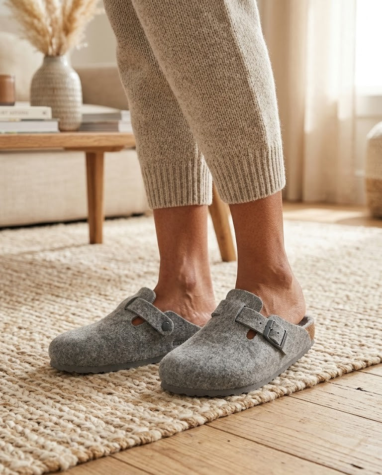 Cozy Wool-Blend Felt Clogs – Grey – Size 6