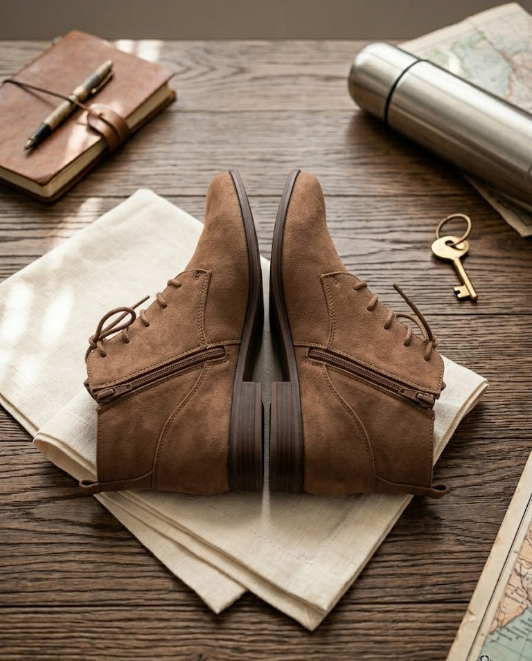 Urban Chic Classic Lace-Up Ankle Boots – Tan Suede, Size 8