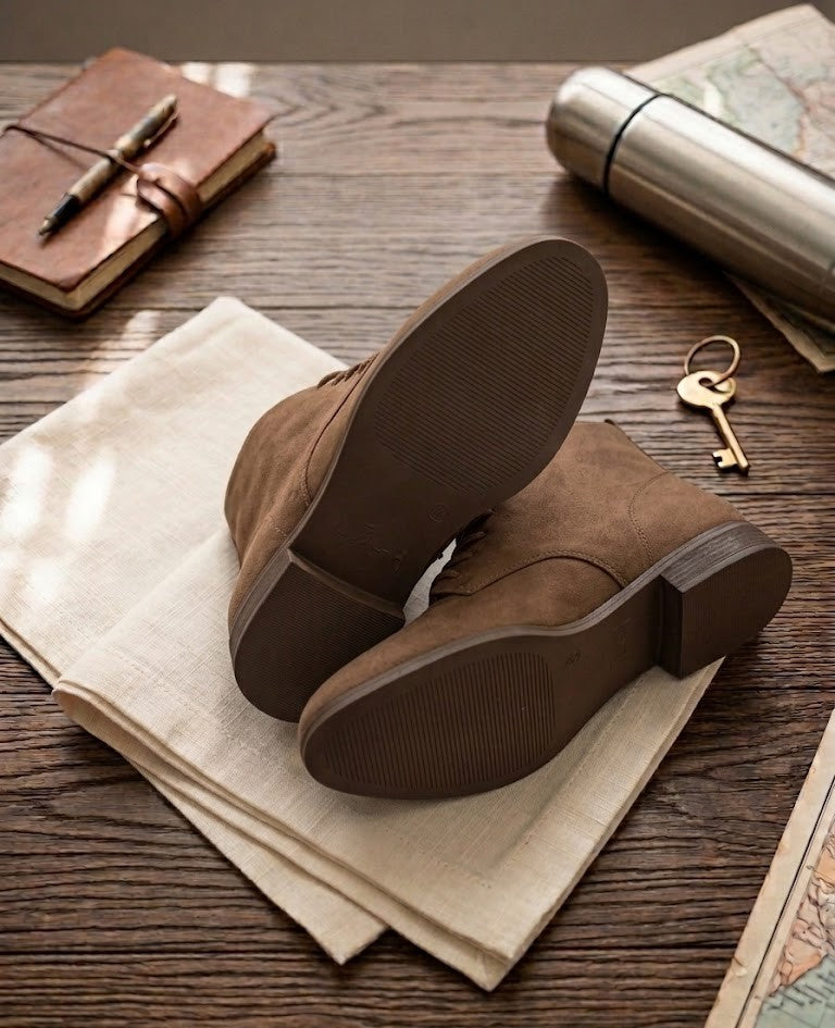 Urban Chic Classic Lace-Up Ankle Boots – Tan Suede, Size 8