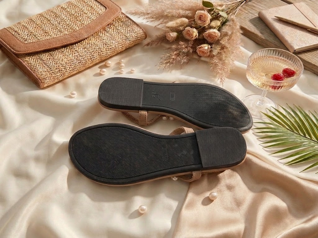 Elegant Pearl-Embellished T-Strap Sandals – Brand New, Size 7