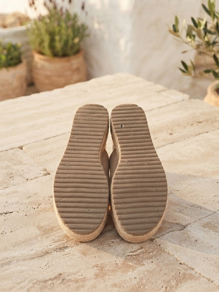 Tsoukalas Beige Platform Espadrille Wedge Sandals - Size 5