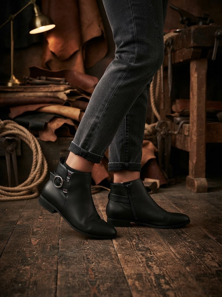 Woolworths Black Buckled Ankle Boots – Size 8