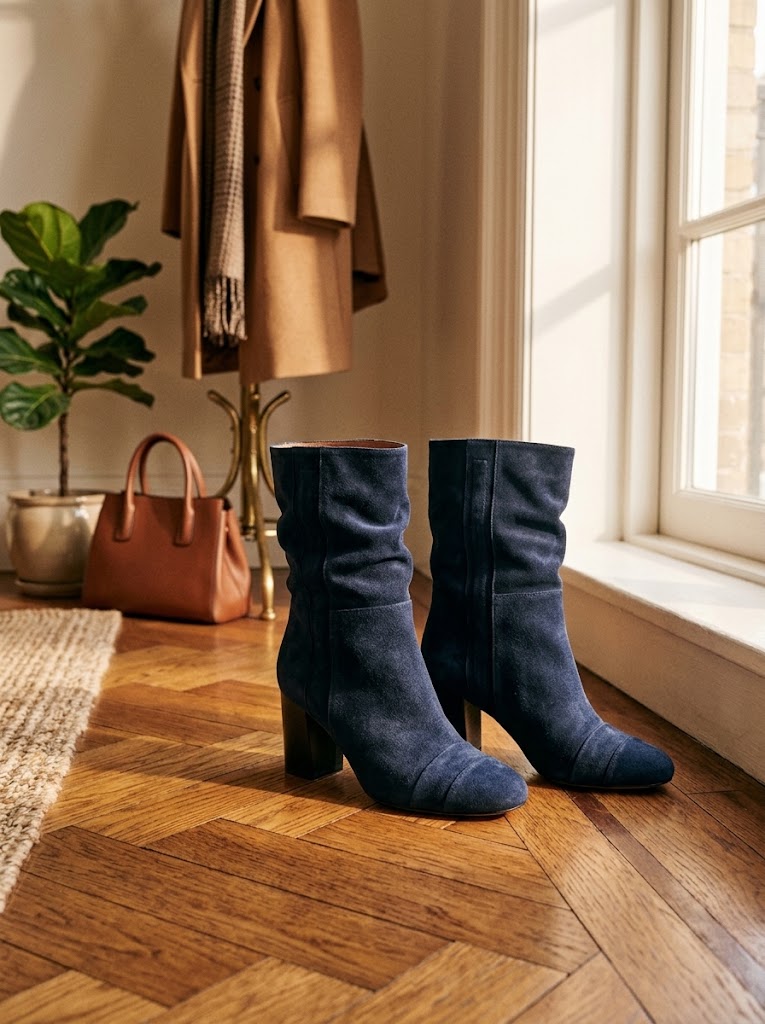 Nine West Navy Blue Suede Block-Heel Ankle Boots – Brand New (Size 10)