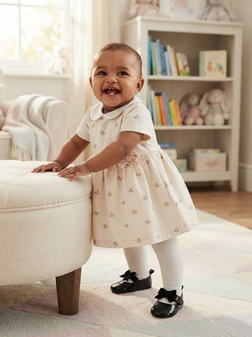 Woolworths Black Patent Baby Pre-Walker Shoes with Velvet Bow (Size 1 / 3–9 Months)