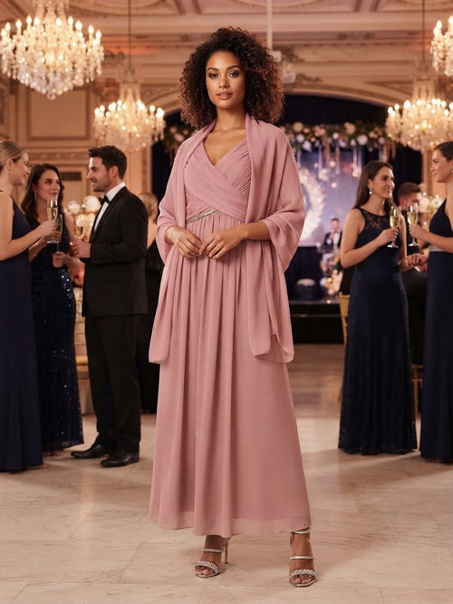 Errol Arendz Designer Dusty Pink Evening Dress with Matching Shawl – Size Large