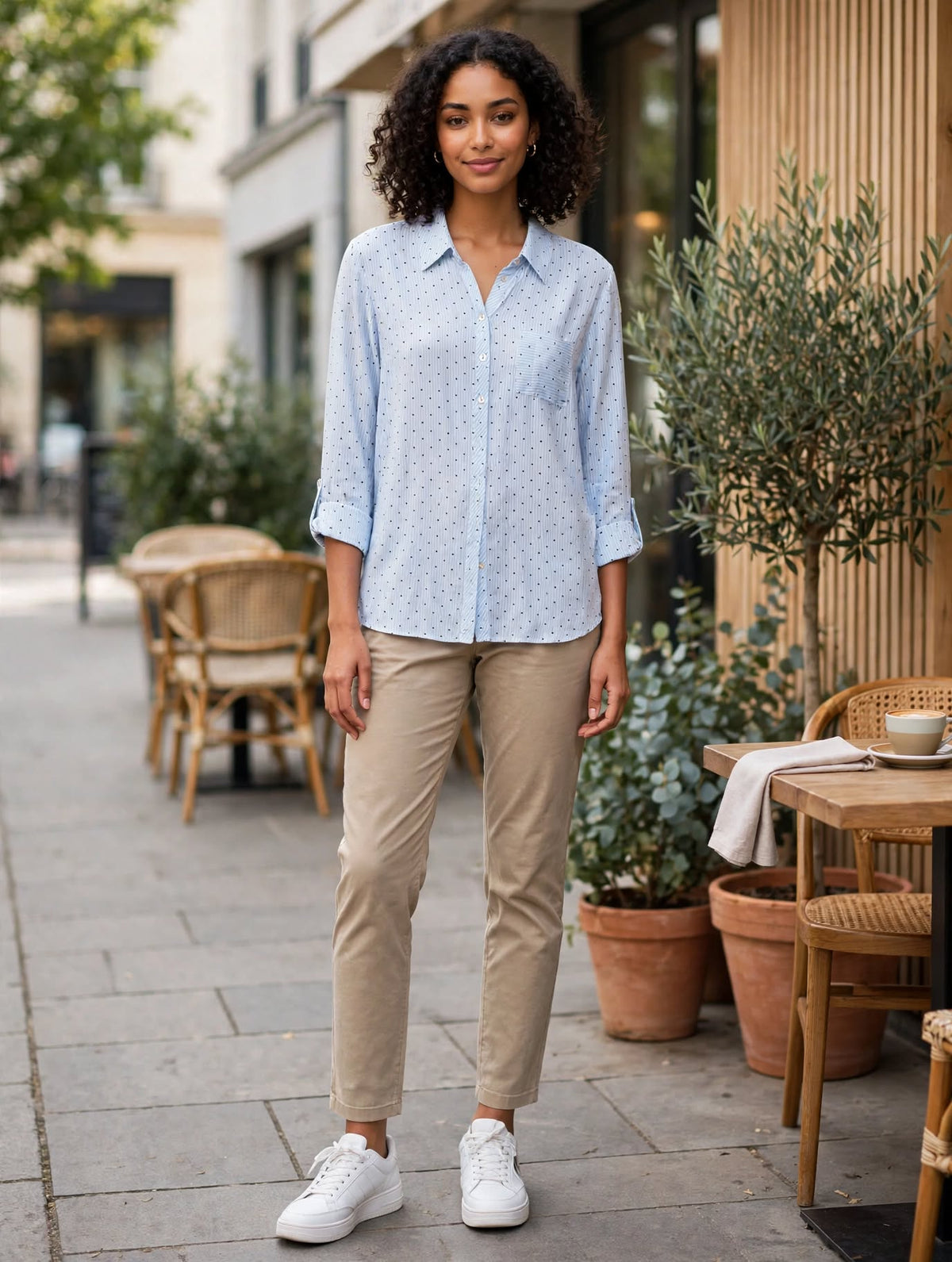 Milady's Light Blue Polka Dot & Stripe Blouse - Size 18 / 42