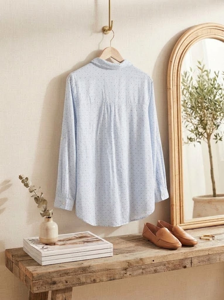 Milady's Light Blue Polka Dot & Stripe Blouse - Size 18 / 42