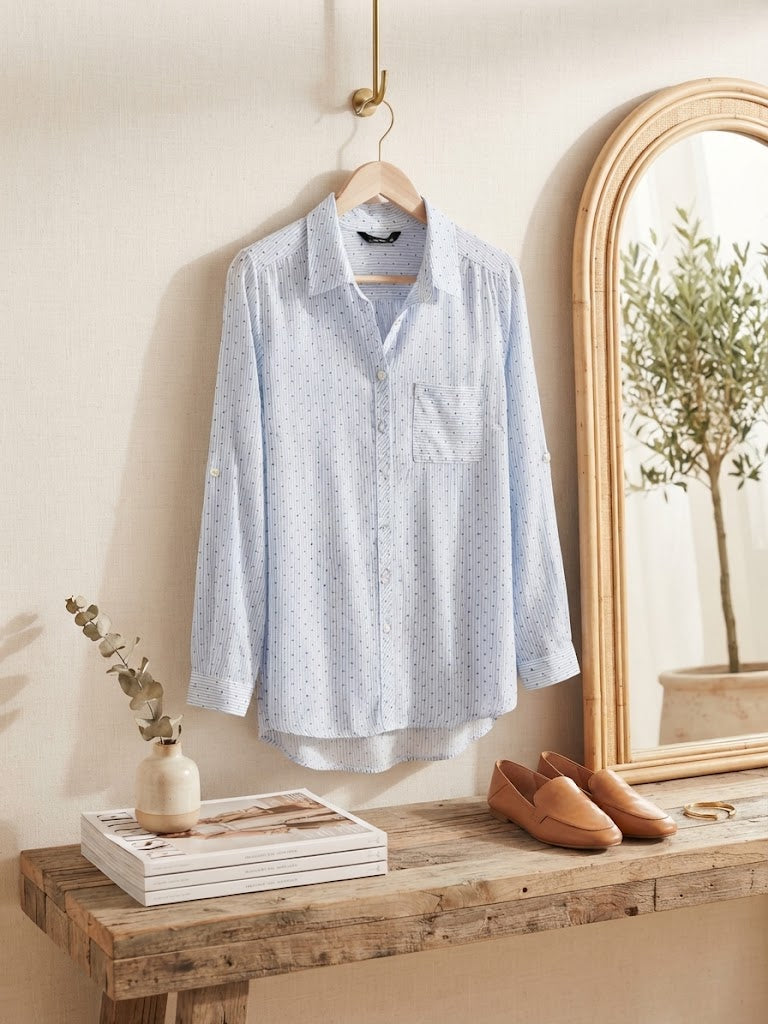 Milady's Light Blue Polka Dot & Stripe Blouse - Size 18 / 42