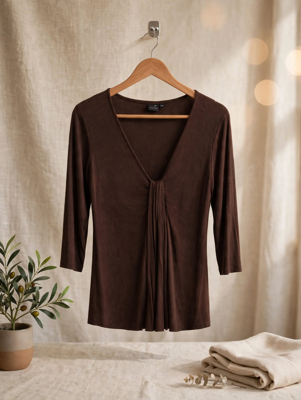 Truworths Brown V-Neck Gathered Front Blouse – Size 38 (Pre-Loved)