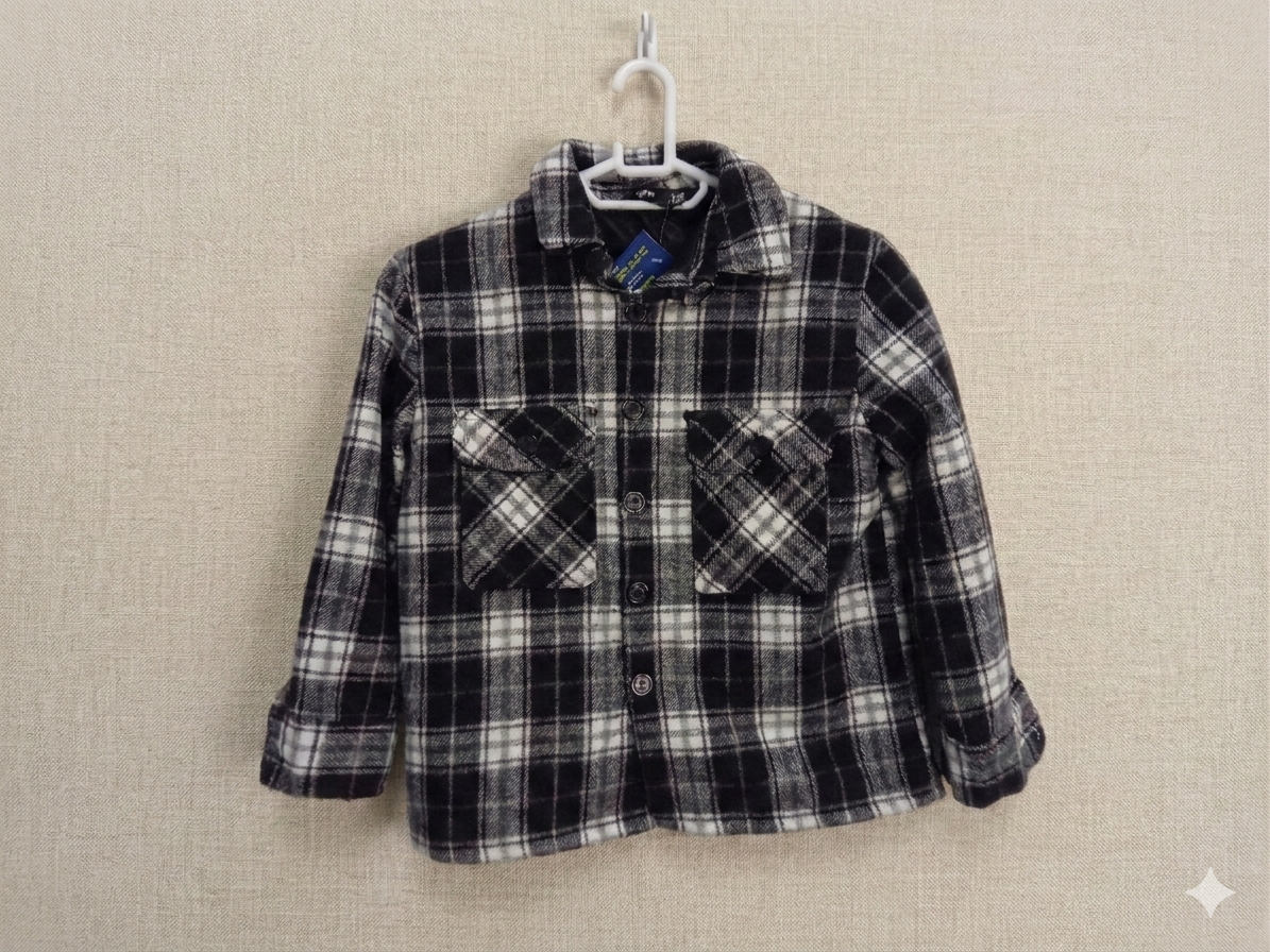 Boys Black & White Plaid Flannel Shacket