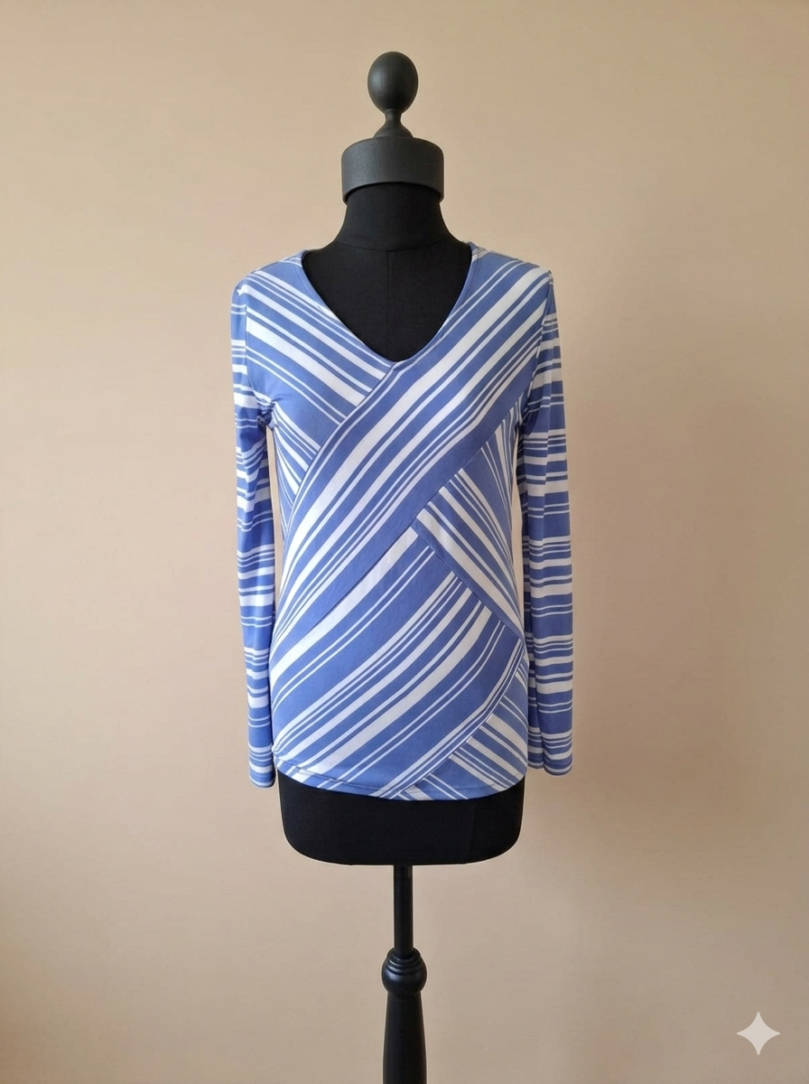 Geometric Blue Striped Long Sleeve Shirt – Perfect Layering Piece