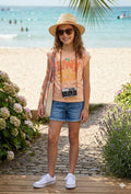 Girls’ "Peachy Keen" Retro Graphic Muscle Tee – Peach Sorbet (Ages 11-12)