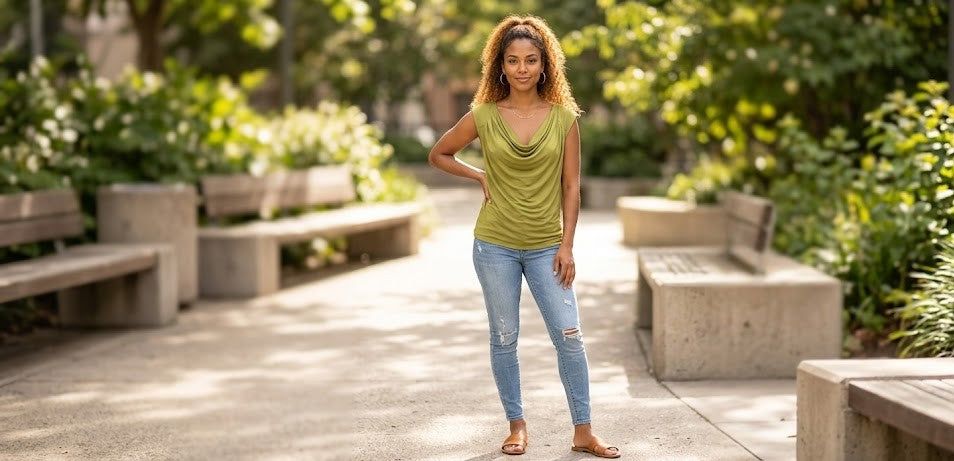 Truworths Olive Green Cowl Neck Sleeveless Blouse - Size 38