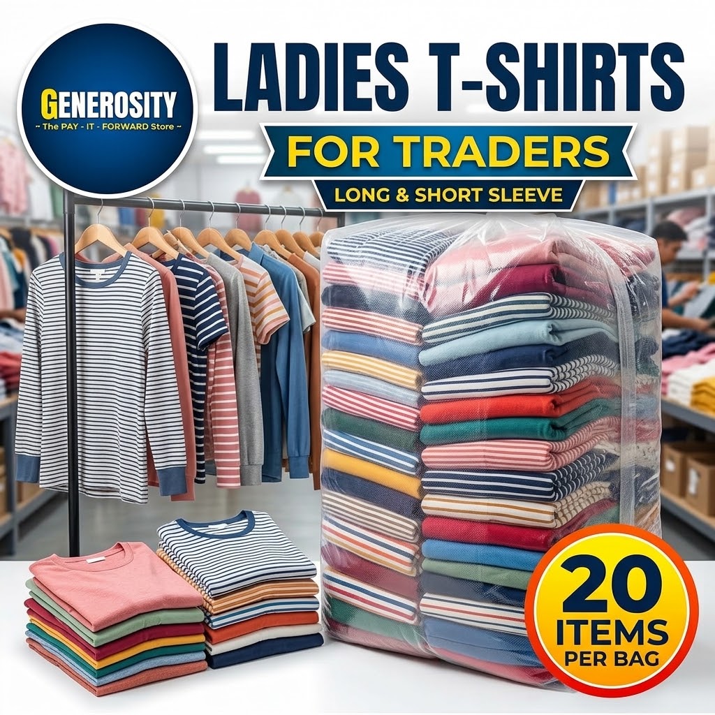 Traders Mystery Parcel: Ladies T-Shirts (Mixed Long & Short Sleeve) – 20 Items per Bag