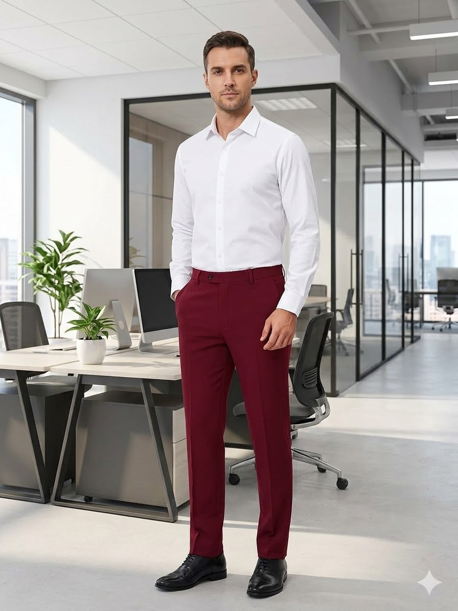 Men’s Executive  Trousers in Crimson Red – Premium Office Wear