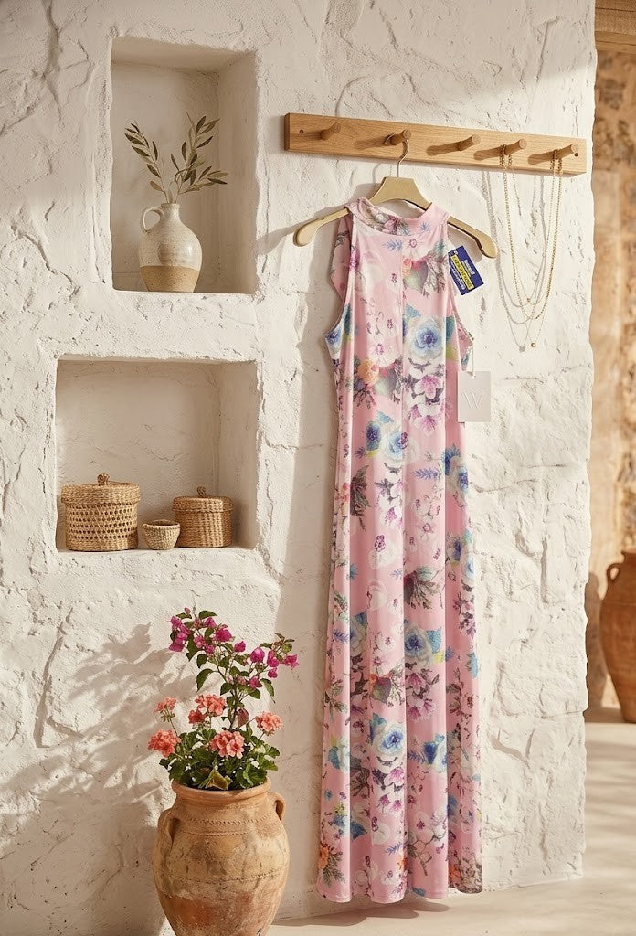 Loka Designer Floral Halter Maxi Dress – Size Medium