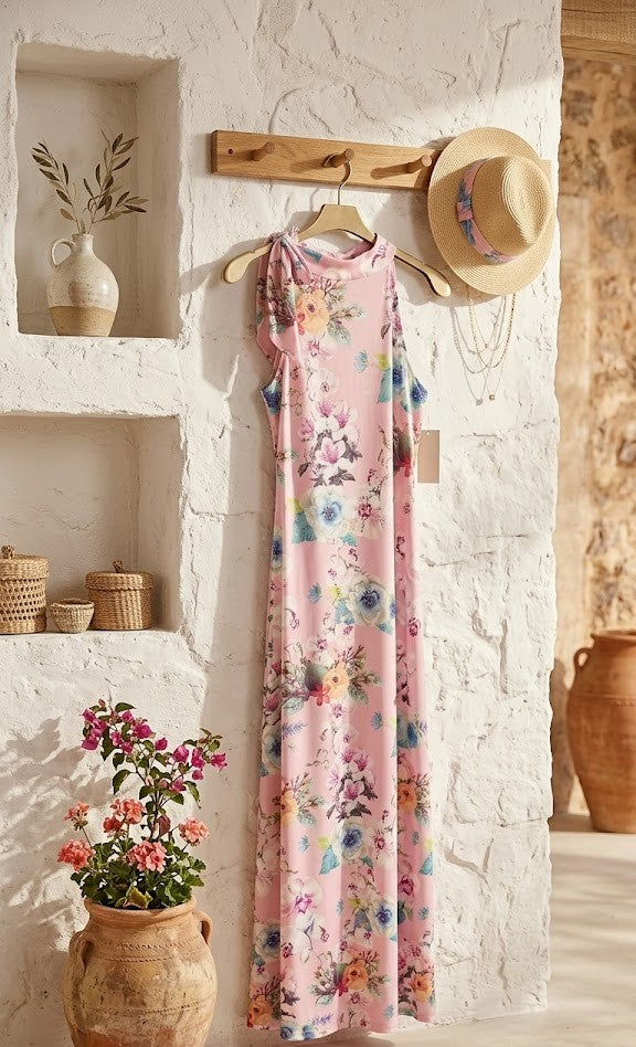 Loka Designer Floral Halter Maxi Dress – Size Medium