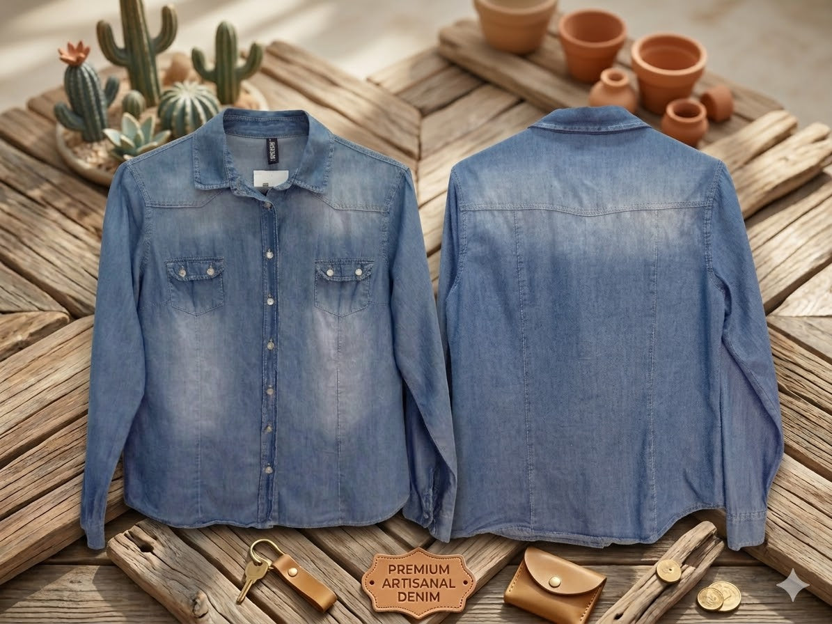 Artisan Sky Indigo | Tailored 100% Cotton Western Denim Blouse