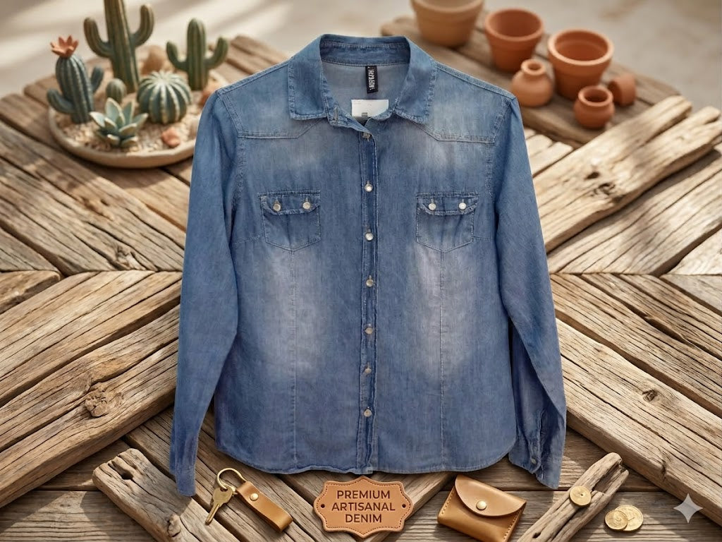 Artisan Sky Indigo | Tailored 100% Cotton Western Denim Blouse