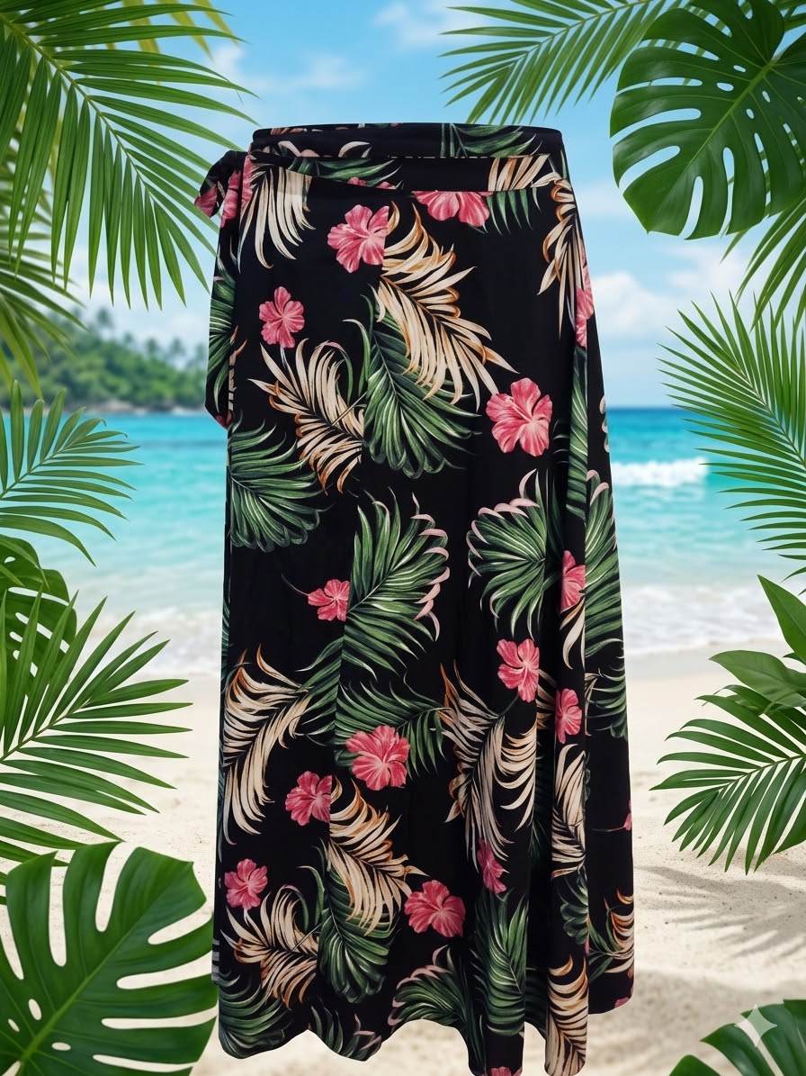 Island Breeze Floral Palm Wrap Maxi Skirt