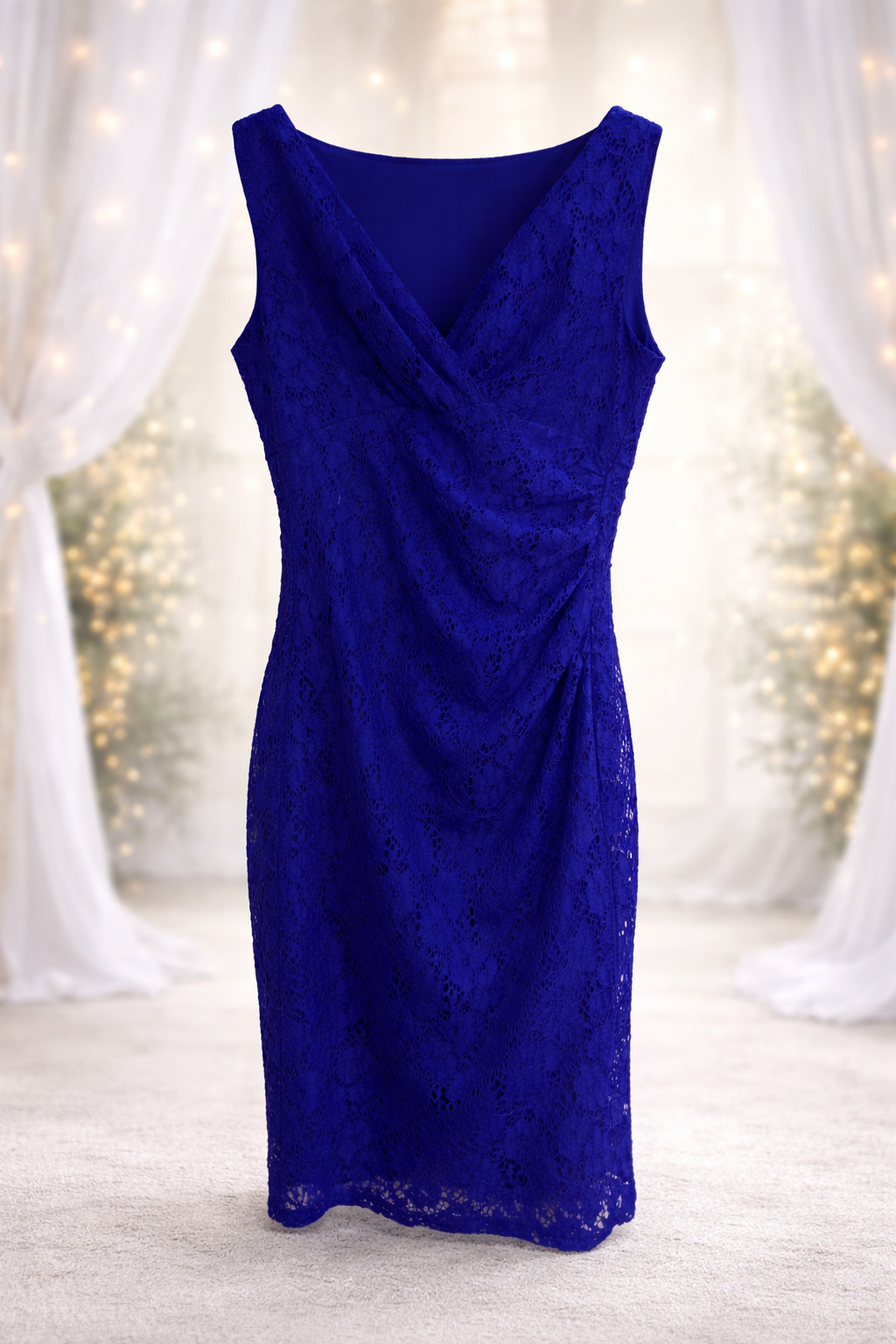Midnight Muse | Cobalt Blue Ruched Lace Cocktail Dress