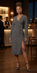 Midnight Meadow Mock-Wrap Midi Dress
