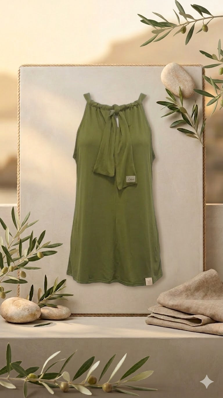 Loka Designer Handmade Olive Green Halter Neck Large Size (3XL) Tunic