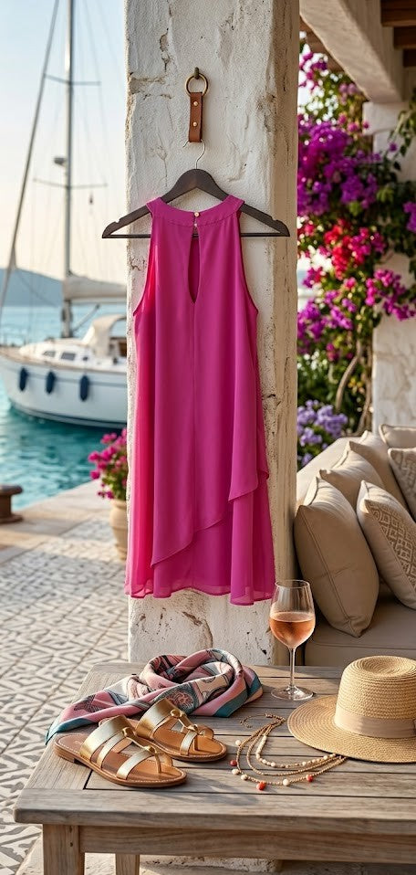 Stunning Fuchsia Layered Halter Dress – Size 34