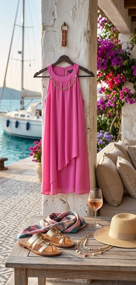 Stunning Fuchsia Layered Halter Dress – Size 34